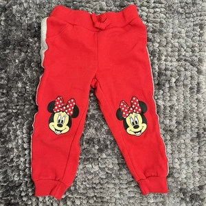 Disney Minnie Mouse Girls Toddler 2T Sweatpants Red Glitter Stripes Elastic - Picture 1 of 10