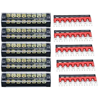 URBEST Terminal Block Barrier Strip 5Pack Dual Row 600V 25A 8 Position Screw and - Image 1 of 4