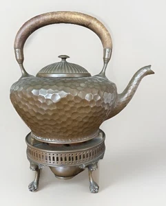 ANTIQUE GORHAM HAMMERED BRASS TEAPOT WITH WOOD HANDLE DATED 1882 Engraved - Picture 1 of 9