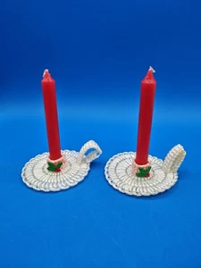 Vintage handgefertigte gehäkelte Weihnachtskerzenhalter mit roten Kerzen gebraucht  - Bild 1 von 6
