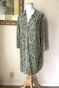 J Jill Green Floral Shirt Dress Large Half Sleeve Knee Length Rayon Button Light - Picture 1 of 7