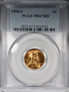 1954-S Lincoln Cent PCGS MS67RD RED COLOR Uncirculated Coin - Picture 1 of 4
