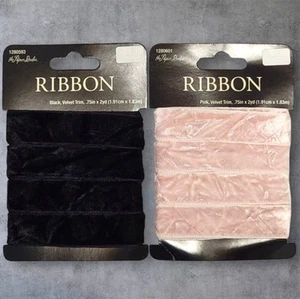 The Paper Studio Velvet Ribbon Trim Lot of 2 Black Pink .75" 2 Yds Crafts Sewing - Picture 1 of 5