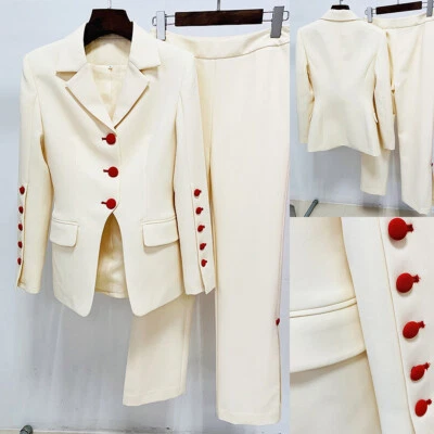 Trajes para mujer Muesca Solapa Marfil Informal Conjunto de 2 piezas Rojo Trajes de un solo pecho Foto 1 de 4