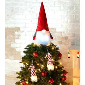 "Gnome For The Holidays" gnome Dressed In Red Hat Christmas Tree Topper - Picture 1 of 2