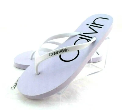 Новые женские сандалии-шлепанцы CALVIN KLEIN Salma размер 9 белые / лавандовые / с логотипом CK - Изображение 1 из 4