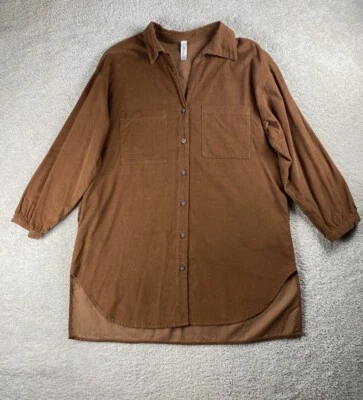 Camisa de vestir Mahina Hawaii para mujer mediana marrón pana con cuello abotonado Foto 1 de 4