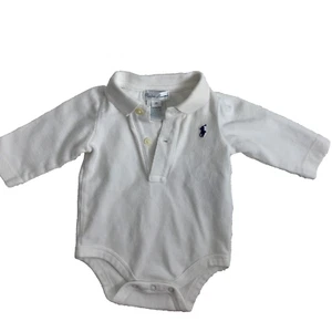 Ralph Lauren 3M  Baby Bodysuit White Long Sleeve Polo Neck Logo Embroidered - Picture 1 of 11