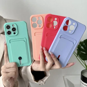 Card Slot Push Phone Case Phone Case For iPhone 15 14 13 12 11 Pro Max XR XS 7 8 - Picture 1 of 18