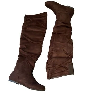 Top Moda Bota de Gamuza Ligeramente Slouchy Sobre la Rodilla Marrón Foto 1 de 4