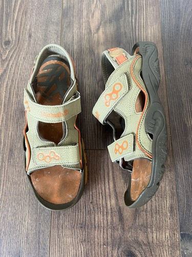 Timberland sandali donna ragazza pelle cachi facile chiusura con gancio e passante UK 3 5