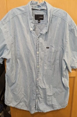 Hurley Short Sleeve Button Up Shirt Mens extra XXL FITS XL Blue patterned Cotton - Image 1 of 4