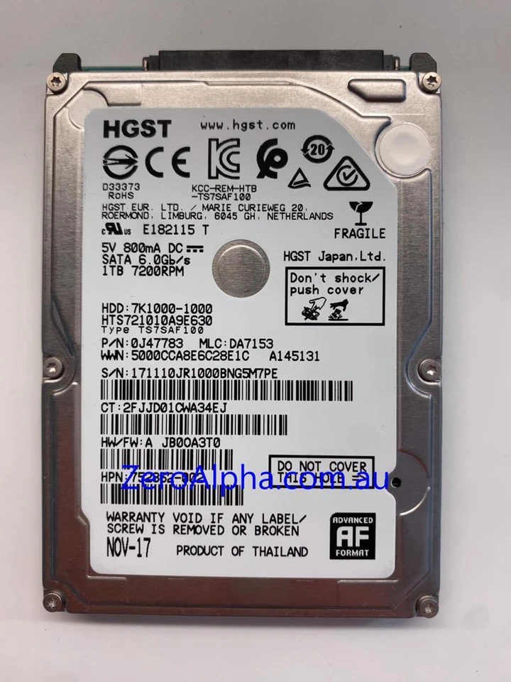 HTS721010A9E630 Hitachi Donor Hard Drive 752862-002, JR10, DA7254 - Image 1 of 1