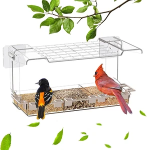 Window Bird Feeder for Outdoors Clear  5 Stands & Strong Adhesive Hook - Picture 1 of 6