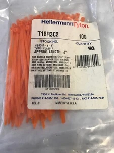 Hellermann Tyton T18R3C2 orange 4" Reißverschlüsse 100ct Made in USA - Bild 1 von 4