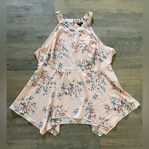 Torrid women’s size 2X sleeveless dusty pink floral halter asymmetrical blouse - Picture 1 of 8
