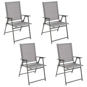 Set of 4 Outdoor Patio Folding Chairs Furniture Camping w/Rustproof Metal Frame - Picture 1 of 10