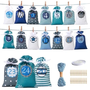 24 Advent Calendar Bags Hanging Gift Bags Drawstring for Party Home Wall Decor - Picture 1 of 8