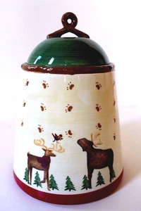 Holiday Christmas Moose and Reindeer Cookie Jar by DEBBIE MUMM 2008 Country  EUC - Picture 1 of 5
