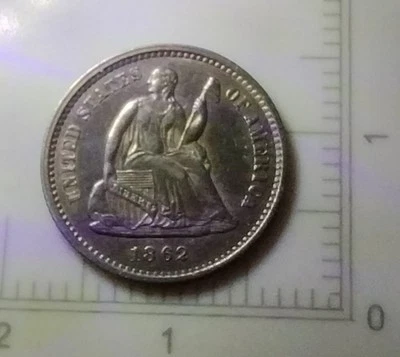 1862 P SEAT LIBERTY HALF DIME VARIETY 4 UNCIRCULATED OBVERSE IS TONEING. "V4SP" - Image 1 of 4