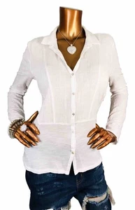 Lucky Brand M Top neu mit Etikett $ 54 Stretch durchsichtig Knopfleiste Hemd Bluse leicht Wgt tief geschnitten - Bild 1 von 11