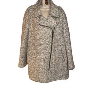LOFT Outerwear Zip Coat White+Lt Gray Fleck Collar Lapel 3/4 Long Side Pocket XL - Picture 1 of 16