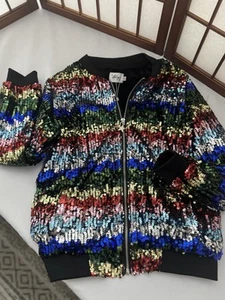 Lola and The Boys Multicolor Sequin Bomber Jacket Girls Size 12  - Picture 1 of 14