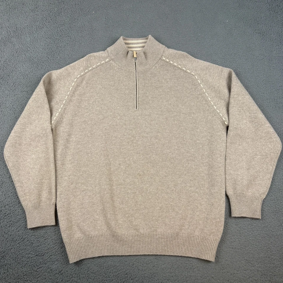 Neiman Marcus Sweater Mens Large Gray Half Zip Pullover Wool Cashmere Italy - Image 1 of 4