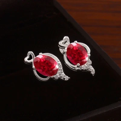 7x5 MM Sangue Rosso Rubino Ovale Bottone,Argento Orecchini Argento,Portafortuna - Immagine 1 di 4