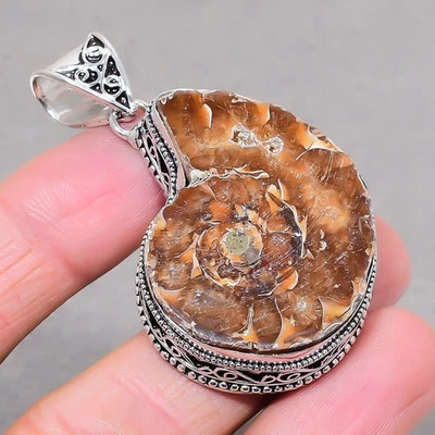 Модная винтажная ювелирная подвеска ручной работы из ископаемого аммонита 2,4 дюйма SR 3392 - Изображение 1 из 4