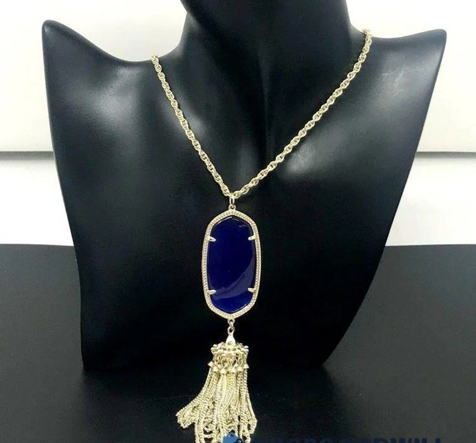 "Collar Kendra Scott Rayne Tono Dorado Colgante Borla Azul Cobalto Ojo de Gato 30""" Foto 1 de 4
