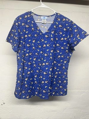 Scrubs Women’s Medium Blue Short Sleeve Scrub Top Monkeys Cotton - Image 1 of 4