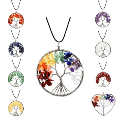 Anhänger mit 2x Halskette Baum des Lebens Lebensbaum Naturstein Quartz Energie - Bild 1 von 2