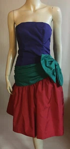 1980s Vintage Saks Fifth Avenue NOS Strapless Color Block Prom Party Dress S Sz8 - Picture 1 of 9