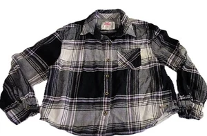 Justice Girls Top Plaid Button Front Pocket Logo Emblem Causal Black S(7/8) G001 - Picture 1 of 5