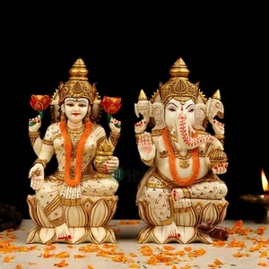 Lakshmi Ganesh Statue Best Diwali Gift Ganesha Idol Resin Goddess Laxmi Idol  - Picture 1 of 12