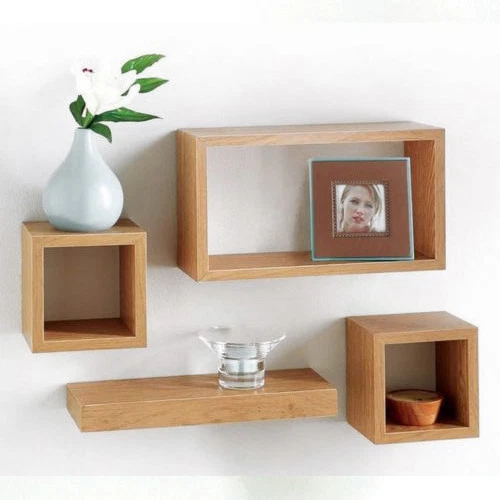 Set Of 4 Wooden Floating Cube Shelves Wall Hanging Storage Display Deco Shelving - Image 1 of 1