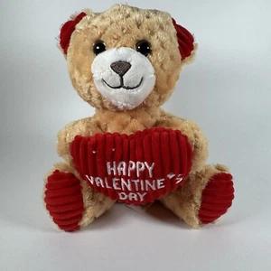 MTY International Plush Valentines Day Bear Brown Red 7" Heart 2022 Waffle - Picture 1 of 8