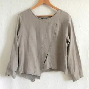 Top de lino de diseño de hoy con paneles tostados/cuerpo asimétrico manga larga Pullover M - Imagen 1 de 10
