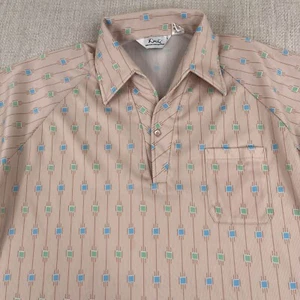 True Vintage Lilly Dache Button Shirt Mens Large Dagger Spear Collar Pattern 70s - Picture 1 of 12