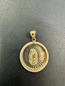 10K Gold Pendant (Tri- Color Virgin Mary with CZs) - Picture 1 of 3