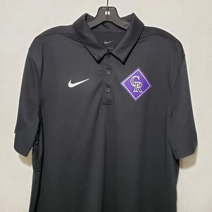 Nike Colorado Rockies Polo Shirt Short Sleeve Men's Large Black Logo - Picture 1 of 12