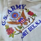 1940s Sweetheart Silk Scarf US Army Fort Dix NJ Eagle Roses Sheer Off-white Vtg