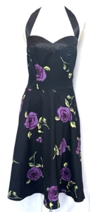 50s Style Halter Swing Dress Midi Pinup Rockabilly Satin Lace Up Rose Glam Large - Picture 1 of 17