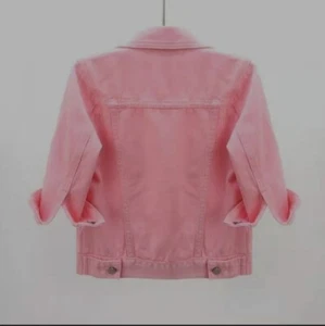 Women's Pink 3/4 sleeve button down denim jacket with pockets - Picture 1 of 2
