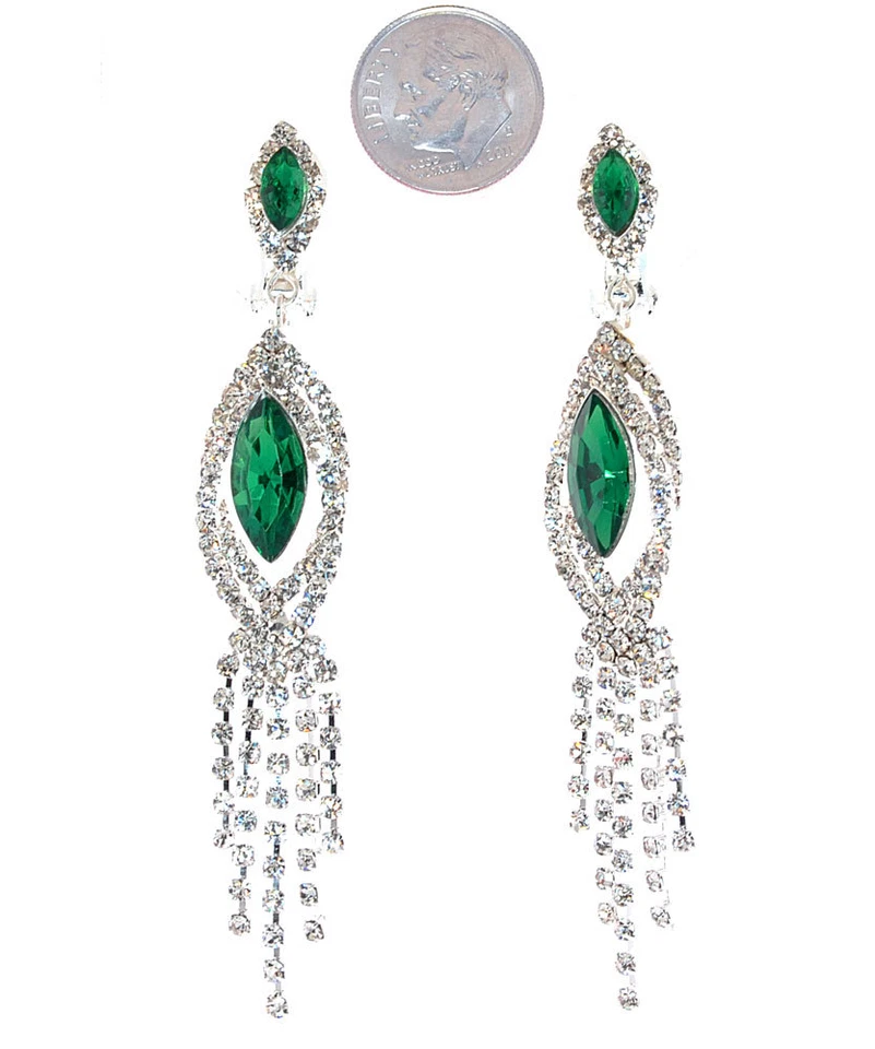 Pendientes colgantes de cristal plumero de cinco líneas de clase alta "CLIP ON" E-353 Foto 1 de 1