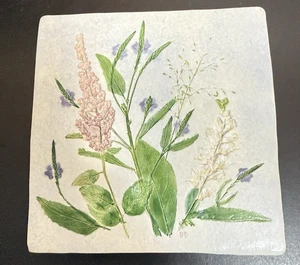 Salt Marsh Pottery Floral Trivet Tile Wall Hanging 6" Sq Hand Crafted Signed - Picture 1 of 7