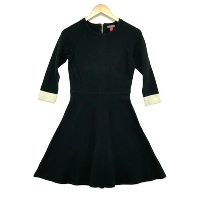 Vince Camuto Women's Black Cotton Round Neck Zipper Fit & Flare Dress Size PS - Image 1 of 4