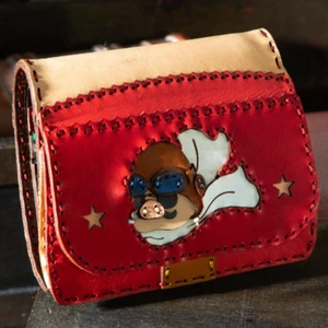 Studio Ghibl GBL Porco Rosso x OJAGA DESIGN Short Wallet Handmade Leather Red - Picture 1 of 24