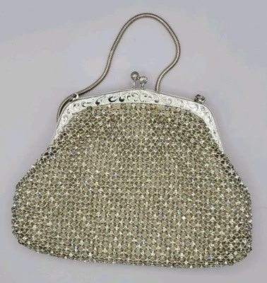 Bolso de Noche Walborg Vintage Años 50 Cristal Estrás Alemania Occidental Bloqueo de Beso Plateado Foto 1 de 4